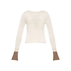 Kroche Color Blocked Cuff Woollen Knit Top Beige