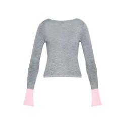 Kroche Color Blocked Cuff Woolen Knit Top Grey