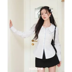 Kroche Color Blocked Doll Collar Slim Shirt White