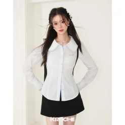 Kroche Color Blocked Doll Collar Slim Shirt White