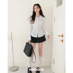 Kroche Color Blocked Doll Collar Slim Shirt White