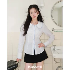 Kroche Color Blocked Doll Collar Slim Shirt White