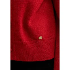 Kroche Color Blocked Fake-3-Piece Bow Woolen Cardigan Red