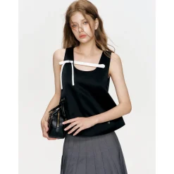 Kroche 3D Bow Color Blocked Satin Vest Top Black