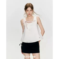 Kroche 3D Bow Color Blocked Satin Vest Top White