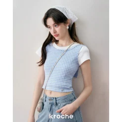 Kroche 3D Bow Plaid Sling Vest Blue