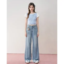 Kroche 3D Bow Plaid Sling Vest Blue