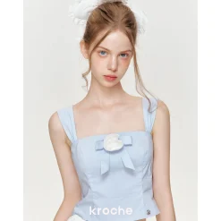 Kroche 3D Bow Rose Sling Vest Blue