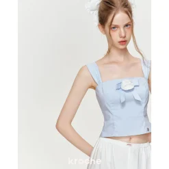Kroche 3D Bow Rose Sling Vest Blue
