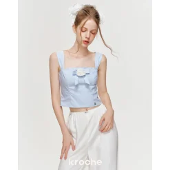 Kroche 3D Bow Rose Sling Vest Blue