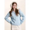 Kroche ﻿3D Hand Crochet Snow Round-Neck Knit Cardigan Light Blue