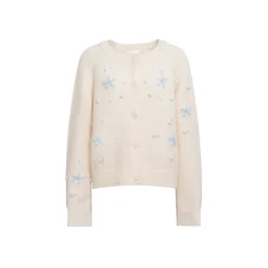 Kroche ﻿3D Hand Crochet Snow Round-Neck Knit Cardigan White