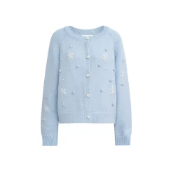 Kroche ﻿3D Hand Crochet Snow Round-Neck Knit Cardigan Light Blue