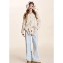 Kroche ﻿3D Hand Crochet Snow Round-Neck Knit Cardigan White