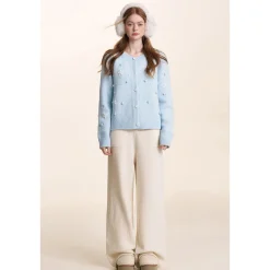 Kroche ﻿3D Hand Crochet Snow Round-Neck Knit Cardigan Light Blue