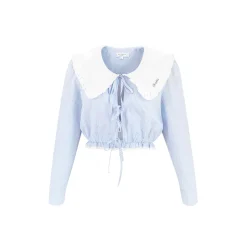 Kroche Doll Collar Hollow-Out Crop L/S Shirt Top