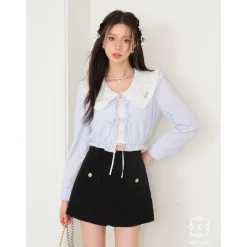 Kroche Doll Collar Hollow-Out Crop L/S Shirt Top