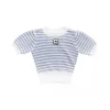 Kroche Embroidery Logo Striped Knit Top Blue