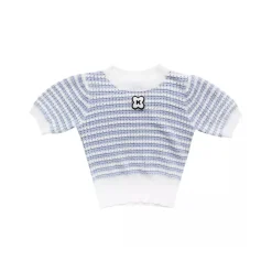 Kroche Embroidery Logo Striped Knit Top Blue