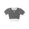 Kroche Embroidery Logo Striped Knit Top Black