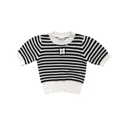 Kroche Embroidery Logo Striped Knit Top Black