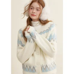 Kroche Fair Isle Jacquard Woolen Knit Cardigan