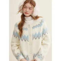 Kroche Fair Isle Jacquard Woolen Knit Cardigan