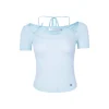 Kroche Fake-2-Piece Halter Bow Short Sleeve Tee Blue