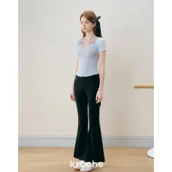 Kroche Fake-2-Piece Halter Bow Short Sleeve Tee Blue