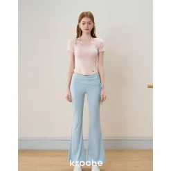 Kroche Fake-2-Piece Halter Bow Short Sleeve Tee Pink