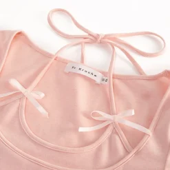 Kroche Fake-2-Piece Halter Bow Short Sleeve Tee Pink