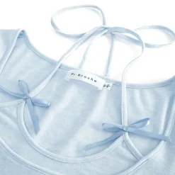 Kroche Fake-2-Piece Halter Bow Short Sleeve Tee Blue