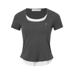 Kroche Fake-2-Piece Slim Fit Short Sleeved Top Gray