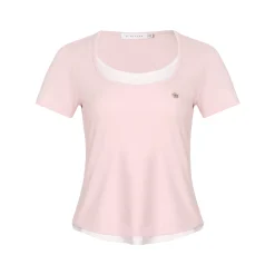 Kroche Fake-2-Piece Slim Fit Short Sleeved Top Pink