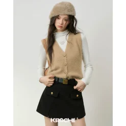 Kroche Faux Mink V-Neck Vest Brown