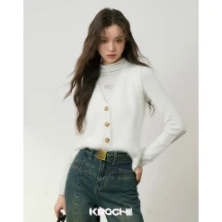 Kroche Faux Mink V-Neck Vest White