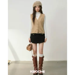 Kroche Faux Mink V-Neck Vest Brown