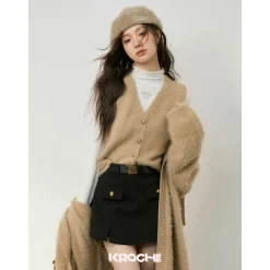Kroche Faux Mink V-Neck Vest Brown