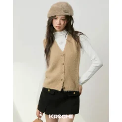 Kroche Faux Mink V-Neck Vest Brown