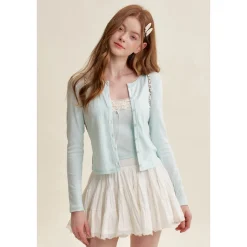 Kroche French Lace Edge Sling Vest Cardigan Set Mint Green