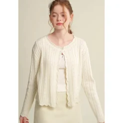 Kroche ﻿Hollow Out Twist Knit Cardigan White
