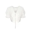 Kroche Lace Bow Lace Up Shirt Top White