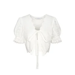 Kroche Lace Bow Lace Up Shirt Top White
