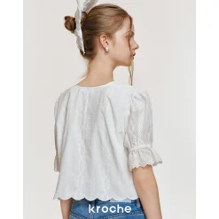 Kroche Lace Bow Lace Up Shirt Top White