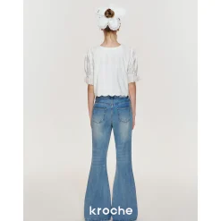 Kroche Lace Bow Lace Up Shirt Top White