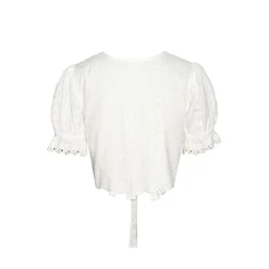Kroche Lace Bow Lace Up Shirt Top White
