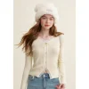 Kroche Lace Edge Bow V-Neck Knit Cardigan White
