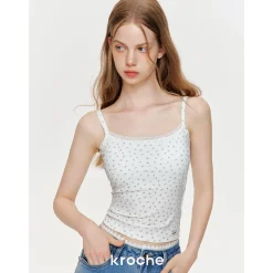 Kroche Lace Edge Floral Chest Pads Vest Blue