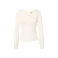 Kroche Lace Edge Hooded V-Neck Slim Top White