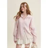Kroche Lace Edge Patchwork Texture Loose Shirt Pink